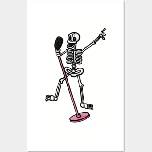 Funny dancing and singing skeleton cute cartoon digital illustration Posters and Art